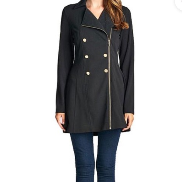 Ladies Black Asymmetric Zipper Peacoat - Picture 6 of 9